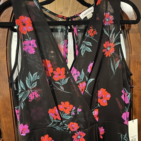 CALVIN KLEIN NET floral chiffon midi dress - Picture 3 of 9